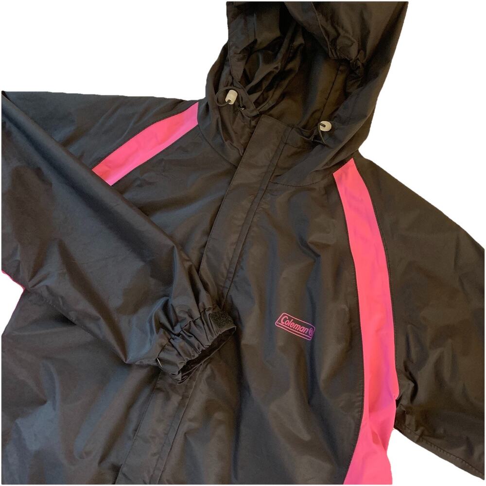 Coleman Women’s Nylon Rain Jacket Size S/M Black & Pink Lined Hood Pockets